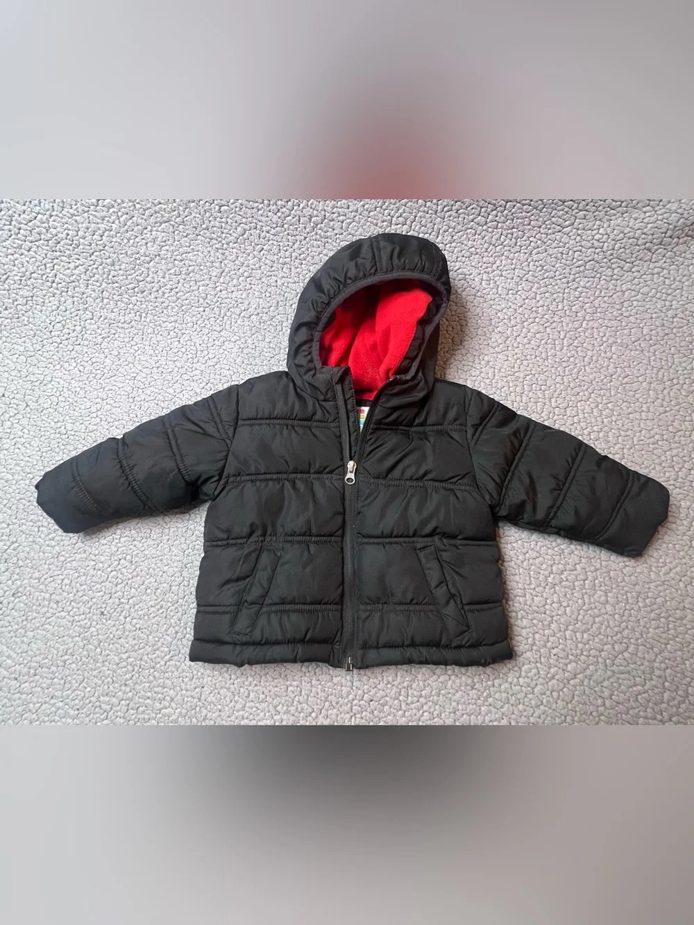 Healthtex Baby Hooded Puffer Jacket Fleece Lined Full Zip 18-24M Black Red